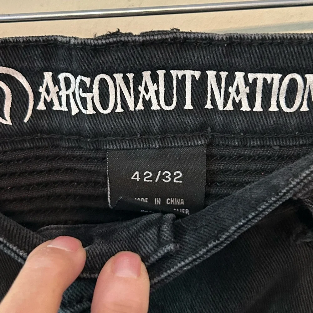 Argonaut Nation Mens Black Moto Zippers Denim Jeans Biker 42x32 Slim‎ Straight